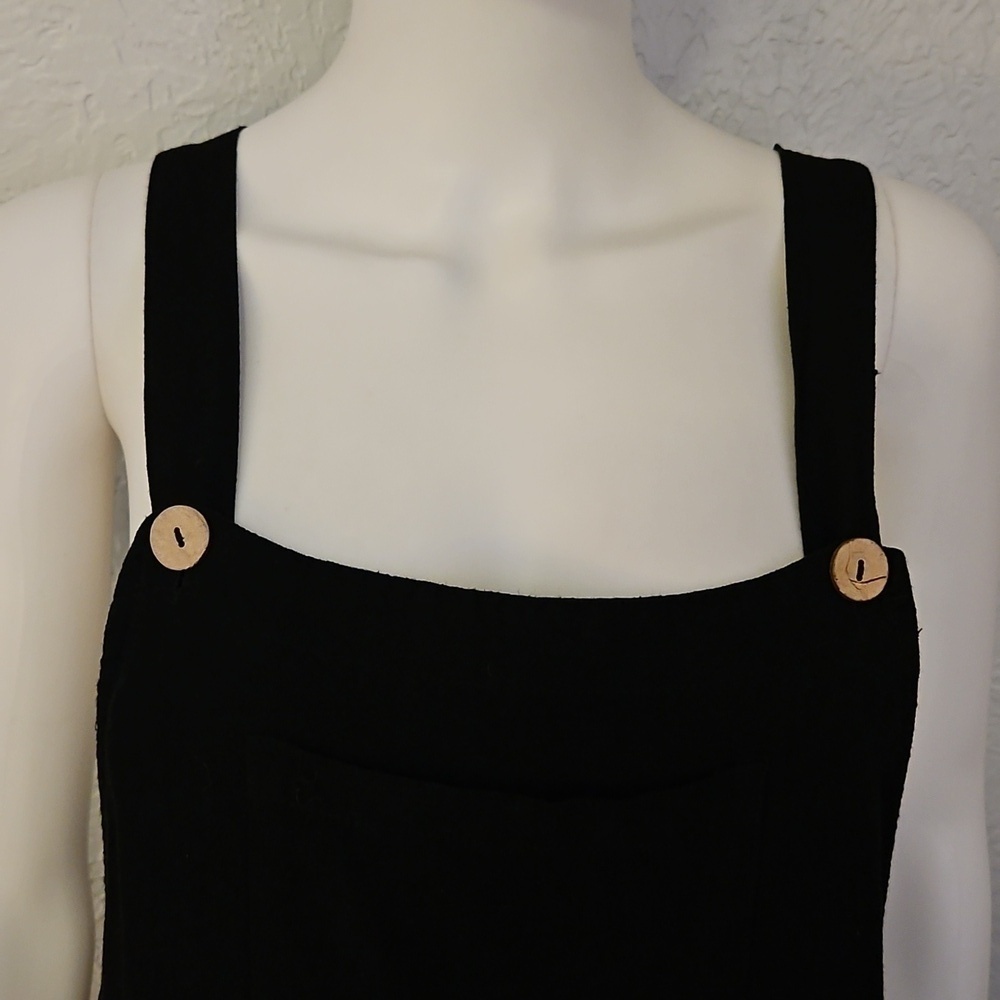 Vtg DACESLON Oversized Baggy Linen Blend Wide Leg Black Overall Jumpsuit - Picture 4 of 12